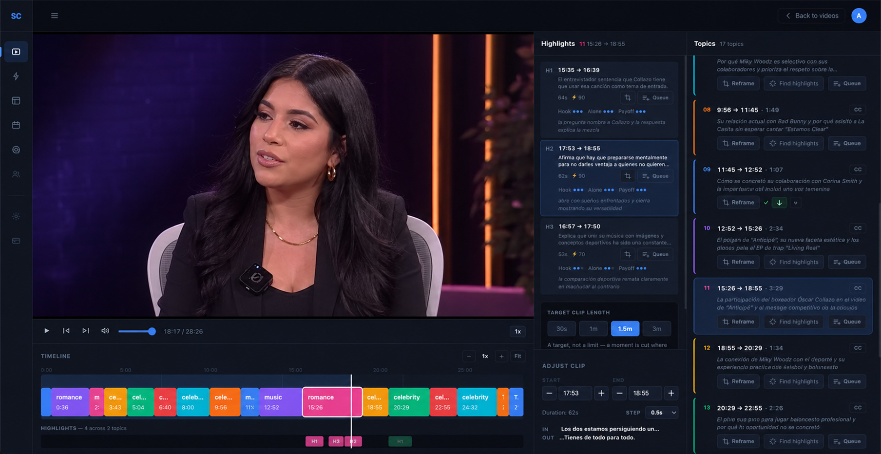 StreamCentral Clips interface
